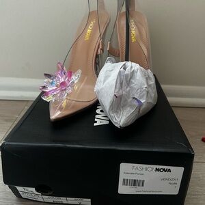Fashion Nova Nude Crystal Embellished Heels